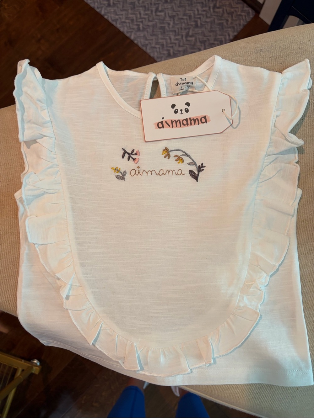 White Ruffle Kids Top with Embroidered Floral Detail